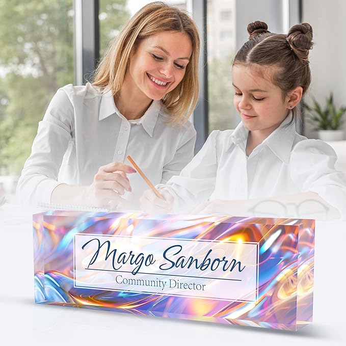 Personalized Name Plate for Desk Custom Acrylic Desk Name Plate Custom Employee Appreciation Gifts Office Gifts for Women, Men, Boss, Coworkers, Teacher, Nurse (Colored Glaze)