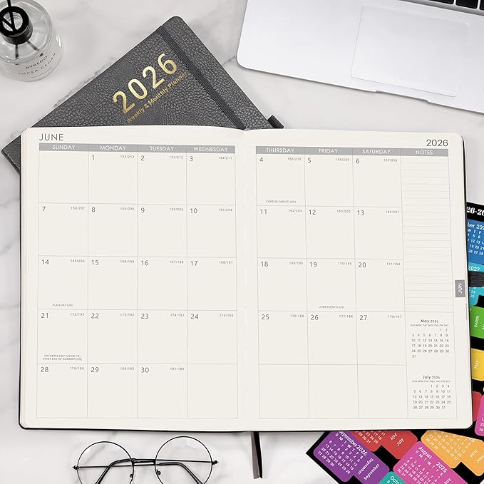 2026 Planner - 2026 Planner Weekly and Monthly, Jan. 2026 - Dec. 2026, 8.5" x 11", Leather Cover Planners with Thick Paper, Back Pocket with Notes Pages - Grey