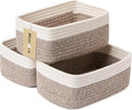 Small Storage Baskets for Organizing | Closet Organizer Bins | Shelf Toy Basket | Woven Rope Baskets | Cube Decorative Box | Shallow Basket | 11.5x7.5x4.7” | 3 Packs White Brown