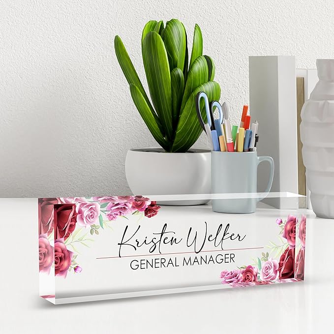 Personalized Name Plates for Office - Gifts for Teacher, Boss, Employee Appreciation - Office Desk Decor (Rosy)