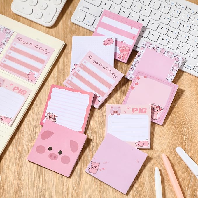 9 Pads Piggy Sticky Notes 3x3 Inch Cute Self Stick Notepads Notes Adhesive Memo Pad Office Decor Gifts for Students School Teacher Meeting Office Supplies