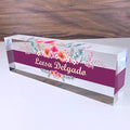 Artblox Office Desk Name Plate Personalized | Custom Name Plates for Desks | Wild Flowers Design On Clear Acrylic Glass | Office Desk Decor - (8" x 2.5")