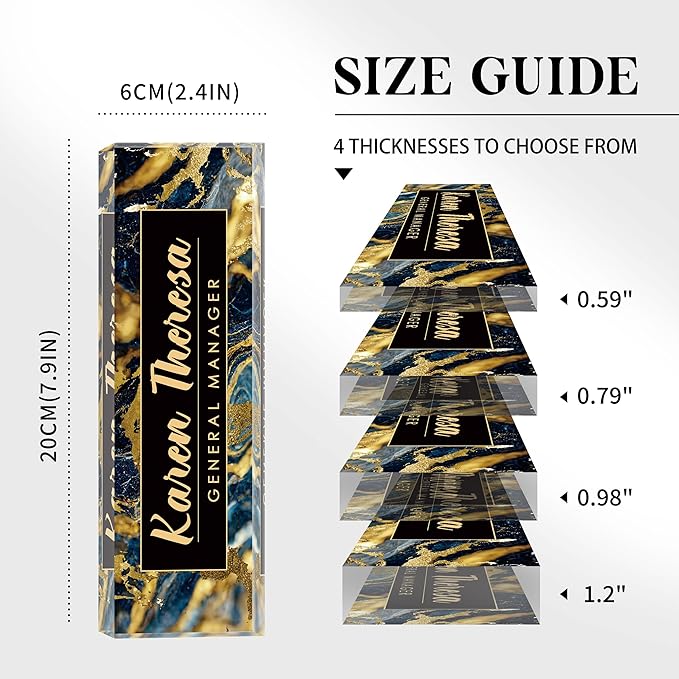 Custom Office Name Plate, Personalized Gifts for Men, Appreciation Gifts for Employees - Office Desk Accessory (Black Gold Marble)