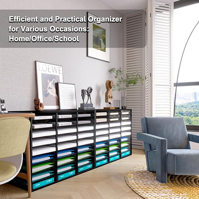 Mail Sorter Adjustable Countertop Heavy Duty Literature Organizer Student Mailbox for Classroom Desktop Bill Paper Holder Rack for Office Home School, 27 Compartments, Black