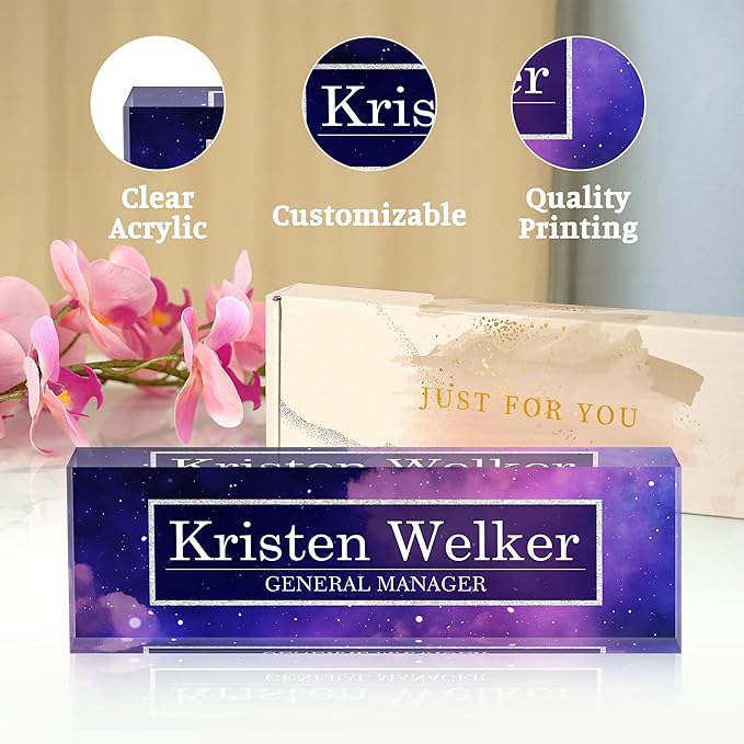 Personalized Name Plates for Office - Gifts for Teacher, Boss, Employee Appreciation - Office Desk Decor (Nebulae)