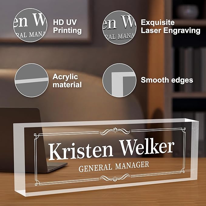 Personalized Desk Name Plates, Acrylic Engraved Name Plate for Desk, Custom Office Gifts & Desk Decor for Women Men, Employee Appreciation Gifts for Boss Teacher Nurse