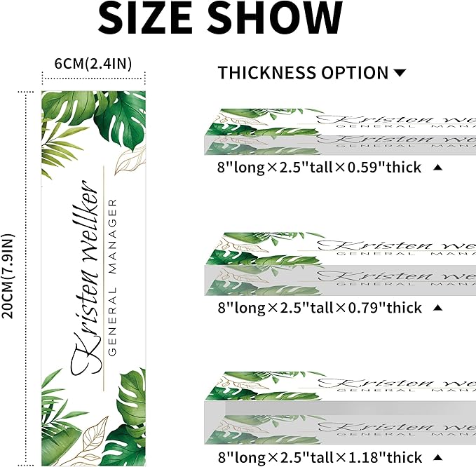 Premium Green Monstera Personalized Acrylic Name Plate - Desk Decor for Women or Men, Boss, Employee, Teacher