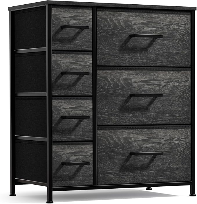 Sorbus Dresser with 7 Faux Wood Drawers - Storage Unit Organizer Chest for Clothes - Bedroom, Hallway, Living Room, Closet, & Dorm Furniture - Steel Frame, Wood Top, & Easy Pull Fabric Bins