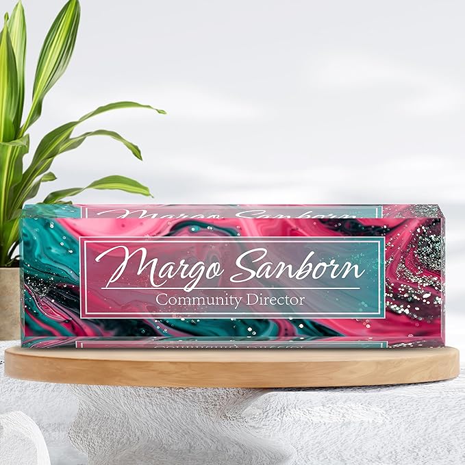 Personalized Name Plate for Desk, Custom Desk Name Plate, Acrylic Name Plate Office Desk Accessories, Personalized Office Gifts for Coworkers Teachers, Employee Appreciation Gifts (C-Teal Spark)