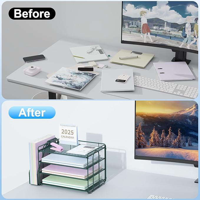 Spacrea Paper Organizer, Desk Organizers and Accessories for Desk with File organizer, Desk Accessories & Workspace Organizers for Catalog & Reference Racks (Dark Green)