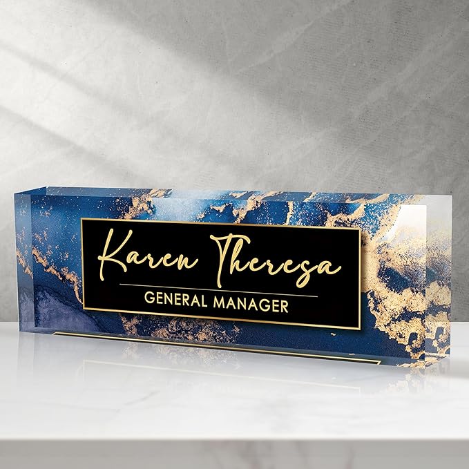 Custom Office Name Plate for Desk, Personalized Gifts for Men, Appreciation Gifts for Employee Coworkers Boss Teacher, Office Accessories (Blue Marble)