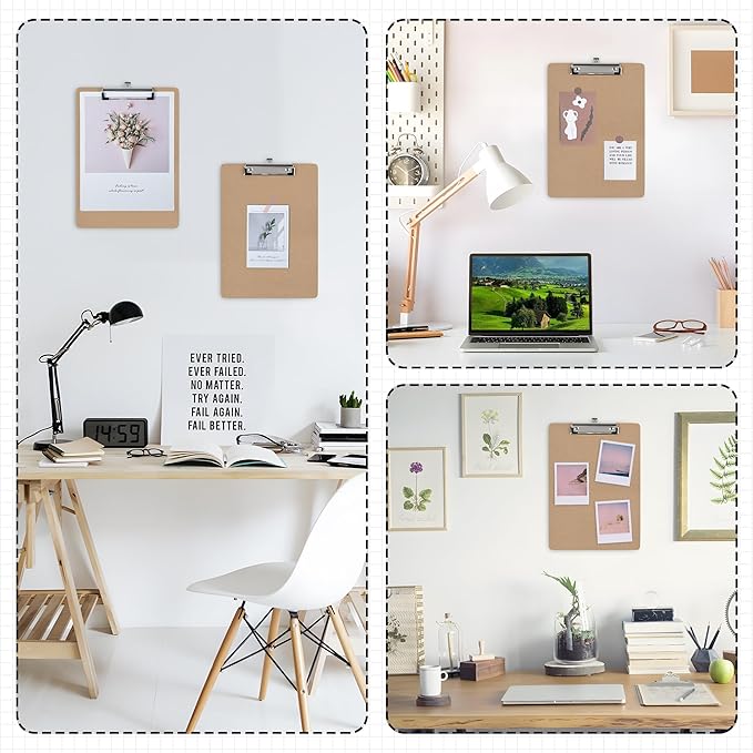 Uzant Clipboards 20 Pack Letter Size 9" x 12.5" Clipboards Bulk, Wooden Hardboard A4 Clip Boards Pack for 8.5" x 11" Paper with Low Profile Clip, Hanging Loop for Office Home Classroom