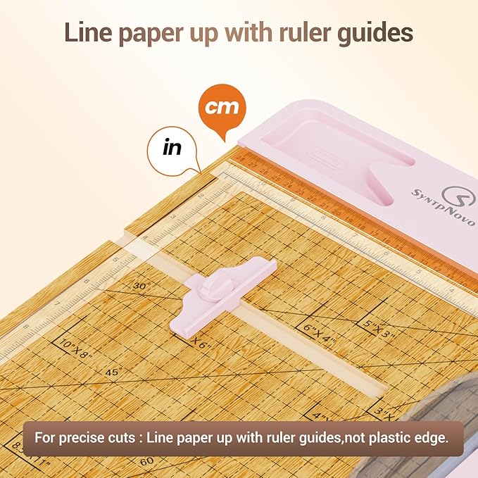 12 Inch Heavy Duty Paper Cutter, Wood Guillotine Paper Cutter & Paper Trimmer, 30 Sheets Capacity Paper Cutting Board for Classroom, Crafting, Cardstock Pink