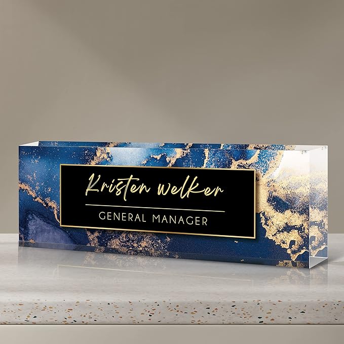 Custom Name Plate for Desk, Desk Name Plate Personalized, Office Decor for Women Men, Acrylic Desktop Accessories, Office Gifts for Coworkers Boss Teacher, Employee Appreciation Gifts (Blue Coast)