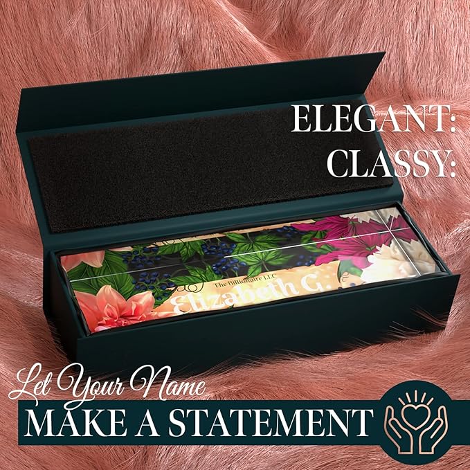 Desk Name Plate Personalized, Custom Name Plates 2½/x8 Inches, Thick Crystal-Clear Acrylic, Gift Box, Office Desk Decor. USA Made by ACRYLUXE (Haute)