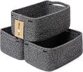 Small Storage Baskets for Organizing | Closet Organizer Bins | Shelf Toy Basket | Woven Rope Baskets | Cube Decorative Box | Shallow Basket | 13x8.5x5.1” | 3 Packs Dark Gray