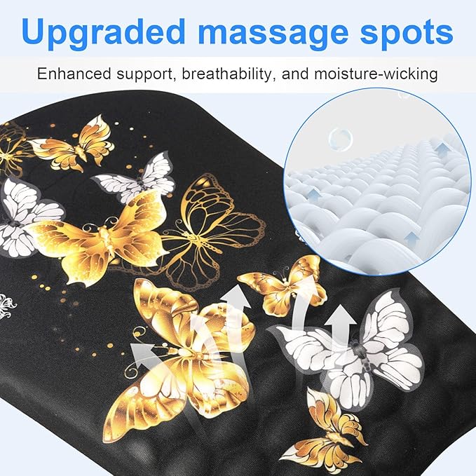 Ergonomic Wrist Mouse Pad with Massage Design, Wrist Rest Pain Relief Mousepad with Memory Foam Non-Slip PU Base, Mouse Pad with Wrist Support for Wireless Mouse & Desk, Y Butterfly B