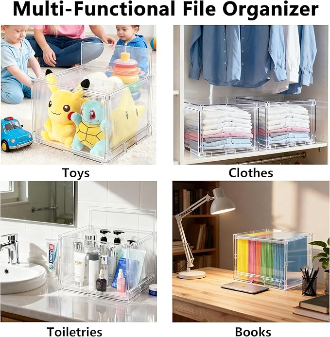 MUKAI File Box Organizer, Hanging Folder Storage Boxes, File Folder Organizer with Slide, Filing Crate Bin Holder with Letter-size File Holder Filing Box for Office, Home, Decor (2)