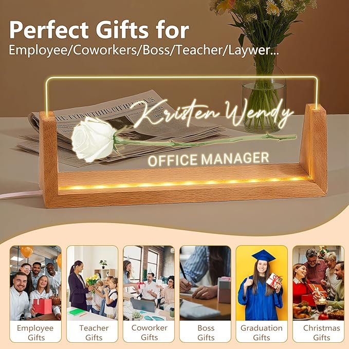 Ships Next Day, Custom Name Plate for Desk - Business Light Up Acrylic Desk Name Plate Personalized Elegant Office Gift for Boss Coworker Teacher Employee Appreciation Gift, Office Decor for Women Men