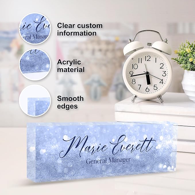Custom Name Plate for Desk | Personalized Desk Name Plate | Personalized Boss Employee Appreciation Gifts | Acrylic Name Plate Office Desk Accessories (A-Blue Quartz)
