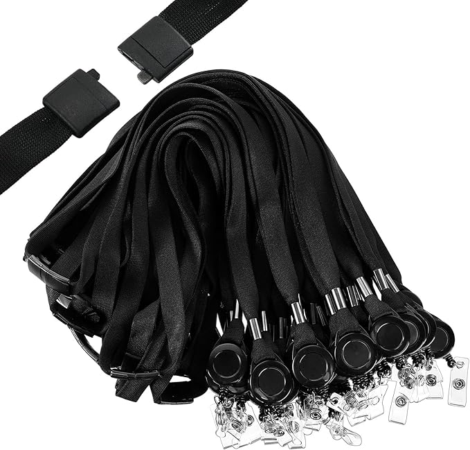 Windyun 72 Pcs Breakaway Lanyard with Safety ID Bulk Retractable Lanyards Flat Neck Straps (Black)
