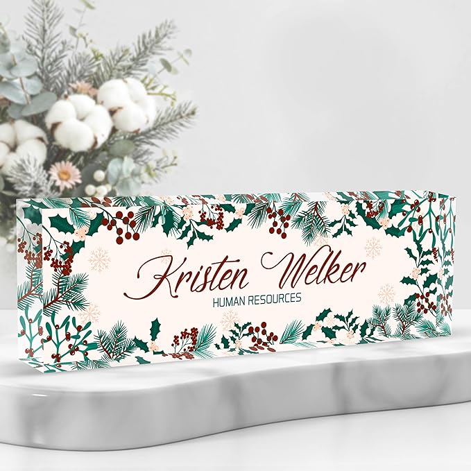 Personalized Name Plate for Desk Custom Acrylic Desk Name Plate Custom Employee Appreciation Gifts Office Gifts for Women, Men, Boss, Coworkers, Teacher, Nurse (Holly)