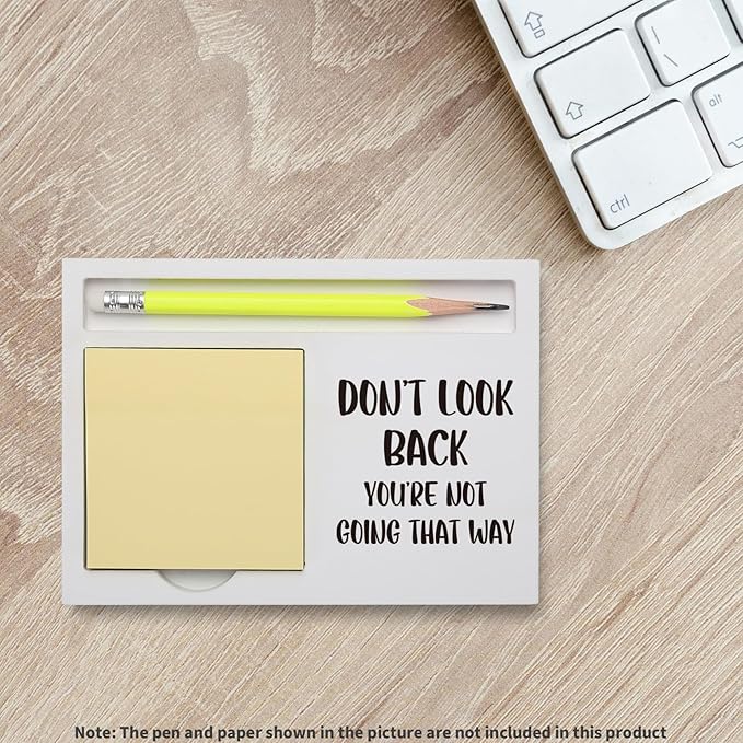 Inspirational Don’t Look Back Quote Sticky Note Holder, Motivational Desk Organizer for Teacher Coworker Boss Graduate, Encouragement Gift for Office School Home Decor Note Pad Holders KBB02