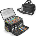 ORKELS Craft Paint and Marker Organizer, Acrylic Paint Storage Bag with Brush and Bottle Holders, Large Marker Carrying Case for Artists (Black)