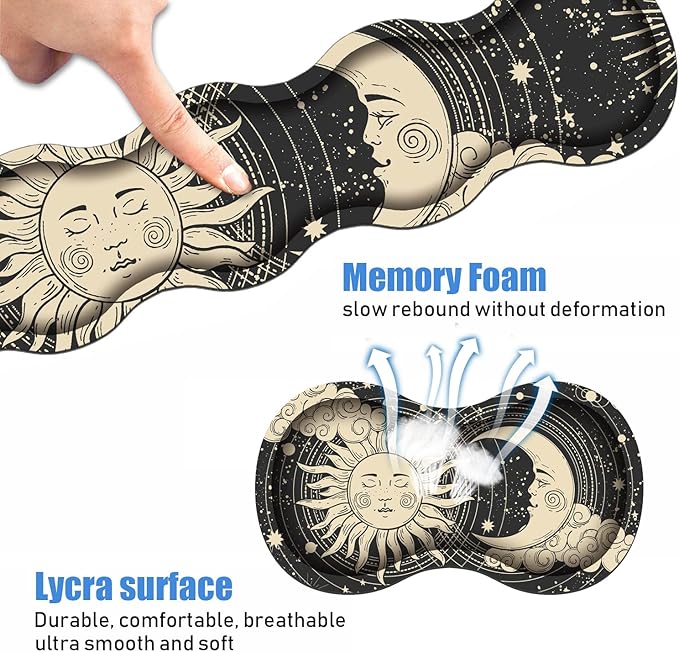 Ergonomic Keyboard Wrist Rest and Mouse Pad Wrist Rest Set, Extended XXL Gaming Mouse Pad 31.5"x 11.8", Non-Slip Base, Memory Foam, Easy Typing Pain Relief, Celestial Theme Sun with Crescent Moon