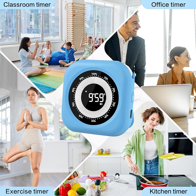 Visual Timer for Kids Rechargeable,10-Hour Digital Timer,Magnetic Timer with Visual Time Bars Design,3 Brightness/3 Volume Adjustable,Countdown/up Timers for Classroom Study Game Gym Kitchen Office