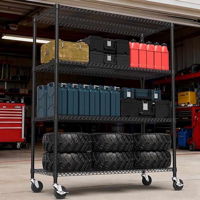 4 Tiers Shelf 2640 lbs Steel Storage Shelving Utility Shelving Unit Steel Organizer Wire Rack for Home,Kitchen,Office,Garage Black 23.6" D x 53.1" W x 73.6" H