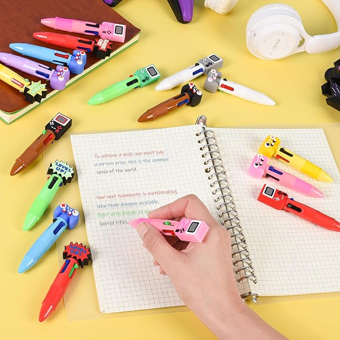 LiYiQ 50 Pcs Video Game Colorful Multicolor Pen in One Cartoon Cute Fun 4-in-1 Cute Pens Bulk Kawaii Game Handle Level Up Games Console Shape Cool Ballpoint Pens for Kids Fun Gifts