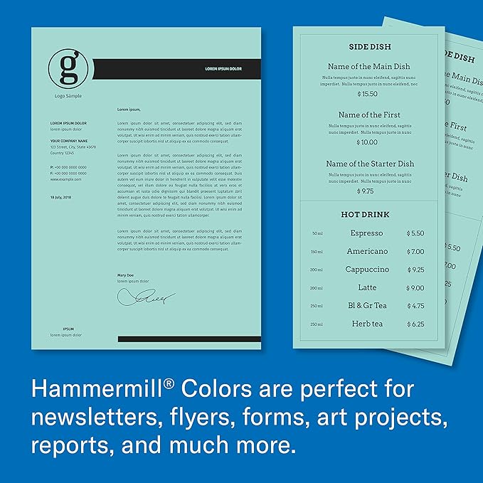 Hammermill Colored Paper, 20 lb Turquoise Printer Paper, 8.5 x 11-10 Ream (5,000 Sheets) - Made in the USA, Pastel Paper, 103820C
