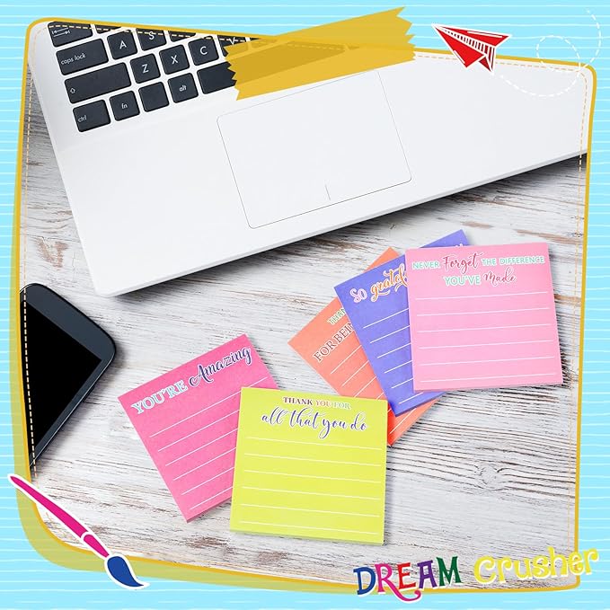 Yinder 48 Pcs Employee Appreciation Sticky Notes New Year Gift Bulk Motivation Sticky Note Pads Inspirational Gift for Teacher Nurse Staff Coworker Office Supply 3 x 3'' (Appreciation,Classic Color)