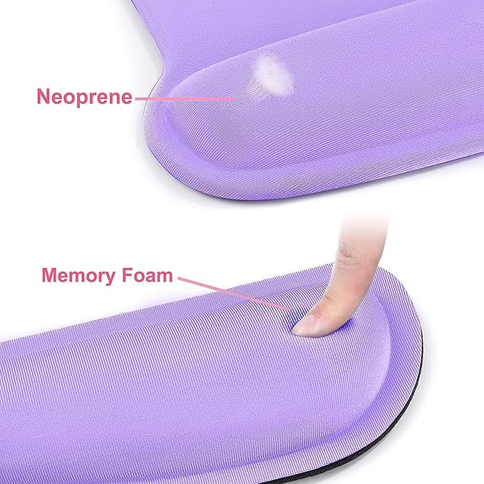 MOSISO Wrist Rest Support for Mouse Pad & Keyboard Set, Ergonomic Mousepad Non-Slip Base Home/Office Pain Relief & Easy Typing Cushion with Neoprene Cloth & Raised Memory Foam, Light Purple