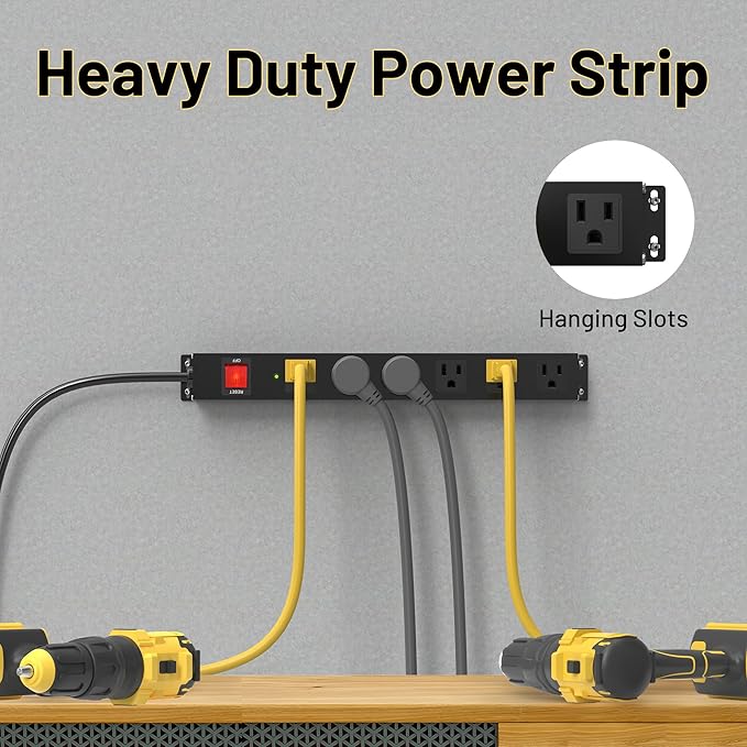 KF 6 Outlets Heavy Duty Power Strip with 2100J Surge Protection and 15A Circuit Breker,6 Wide-Spaced Outlets in Metal Housing,Wall Mount with 8FT Extension Cord for Organized Home,Office,Garage
