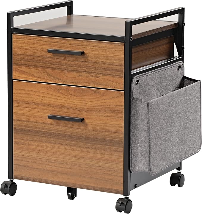 EUREKA ERGONOMIC 2-Drawer Mobile File Cabinet with Wheels, Solid Wood Rolling Storage Cabinet for Home Office, Space-Saving Under Desk Organization with Printer Stand, Walnut