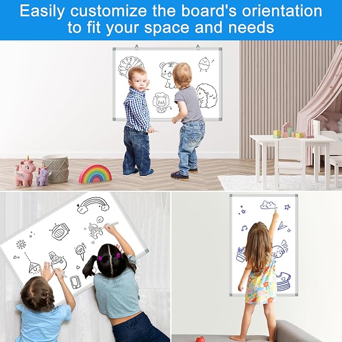 White Board Dry Erase Whiteboard for Wall 36" x 24" Aluminum Presentation Magnetic Whiteboards with Long Pen Tray, 12 Magnets, 3 Markers & 1 Eraser
