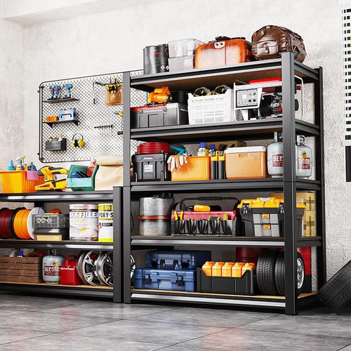 5-Tier Garage Shelving Heavy Duty Storage Shelves, Adjustable Metal Shelving Unit, Utility Garage Organizer Shelf for Basement, Pantry, Kitchen, Warehouse,Supermarket, 16" Dx35 Wx71 H, Black