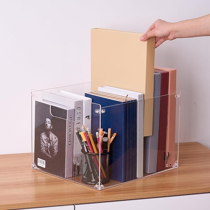 Acrylic File Holder Box with Handles - Clear Acrylic Hanging File Folder Box for Letter Size/A4 - Desktop Organizer for Office (Without Partition)