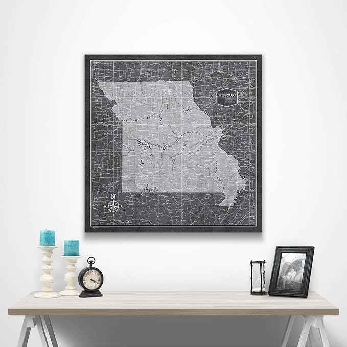 Conquest Maps Push Pin Missouri Map Board - With Push Pins to Mark Missouri Travel - Handmade in Ohio, USA - Design: Modern Slate