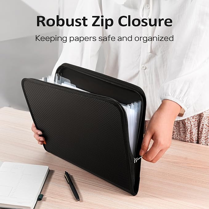 Sooez 7 Pockets Accordion File Organizer, Zipper Expanding File Folder, Heavy Duty Folder Organizer, Sleek Letter Size Accordion Folder, Portable Expandable File Folder for Documents, Sky Blue