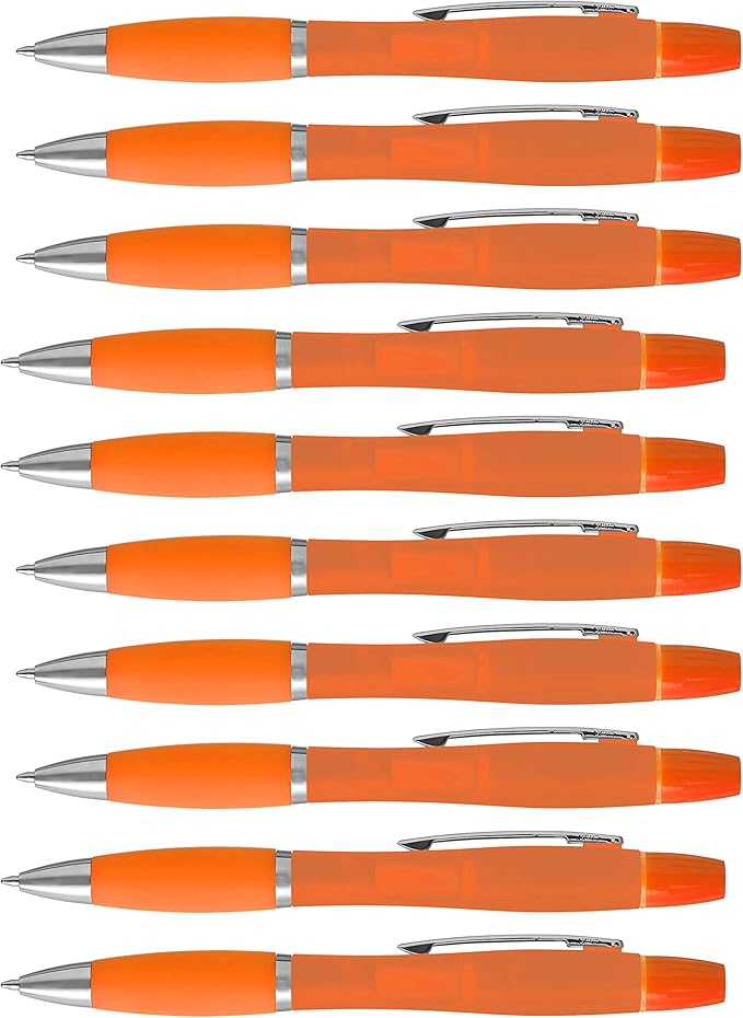 DISCOUNT PROMOS 10 Two in one Highlighter Pens Pack - Ballpoint, Silver Accents - Orange