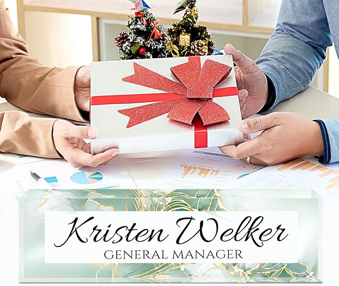 Name Plate for Desk, Desk Name Plate Personalized, Office Decor for Women Men, Acrylic Desktop Accessories, Office Appreciation Gifts for Boss Social Workers Nurse Teacher Employee (Green/Gold)