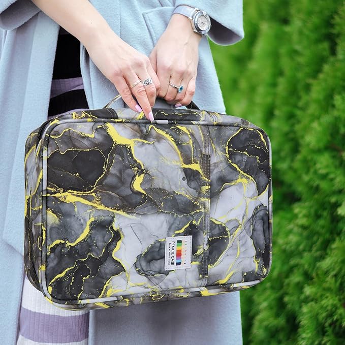 YOUSHARES 300 Slots Color Pencil Case - Pen Case Organizer with Handy Wrap & Zipper, Multilayer Holder for Prismacolor Colored Pencils & Gel Pen (Marble Gray)