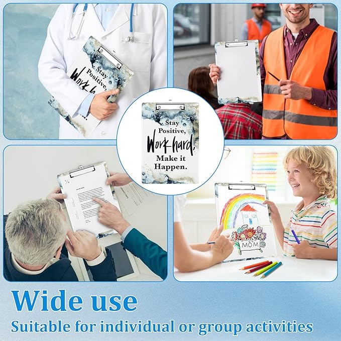 Stay Positive Work Hard Make It Happen Clipboard Decorative Clip Board with Metal Clip A4 Standard Size 12.5" X 8.7" for Teacher Students Nurses Office