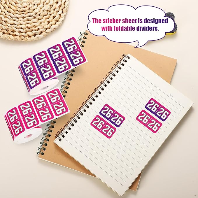 1000pcs 2026 Year Stickers, 3/4x1-1/2 Inch 26 Year Colored Self-Adhesive Stickers File Folder Labels Decals for Tab File Folders Office Supplies (Rose Red and Gradient)