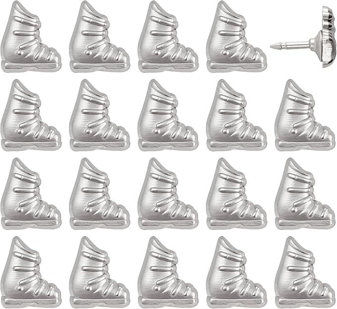 Ski Boot Push Pins - Silver Ski Boot Pins - for Cork Board, Maps, or Lapel Pin Use - Designed in USA - Set of 20