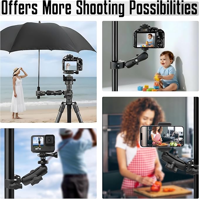 Premium 3-in-1 Umbrella Clamp for Chairs, Strollers, Boats & Kayaks Adjustable Mounting Bracket for Umbrella, Camera & Phone Durable Anti Slip Trolling Motor Stabilizer for Outdoor Hands Free Use