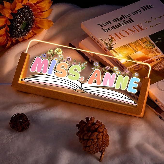 Ships Next Day, Personalized Teacher Name Plate for Office Desk - Teacher desk must haves, Custom Light Up Acrylic Desk Name Plate Teacher Appreciation Gifts, The Office Gifts for Teacher Office Decor